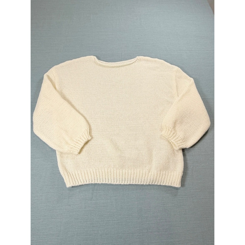 Cream Chunky Knit‎ Balloon Sleeve Pullover Sweater Women Oversized